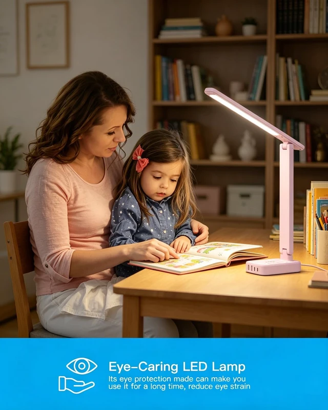 Alt view image 5 of 7 - LED Desk Lamp, Power Strip with 4 USB 3 Outlets, Dorm Room Essentials, Pink 4 Modes 5 Level Brightness Touch Lamp, Small Desk Lamp for Home Office College Dorm Essentials, Study Reading Light
