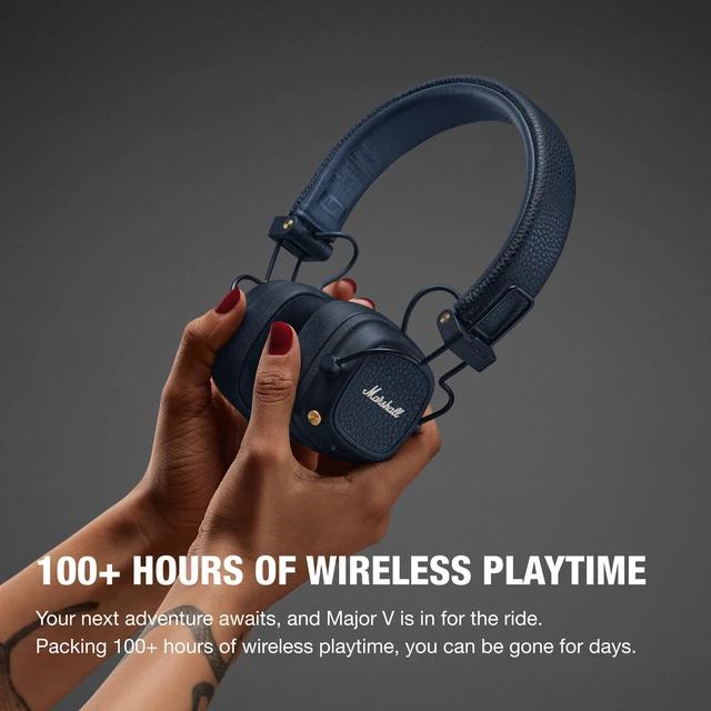 Alt view image 3 of 7 - Major V Wireless On-Ear Bluetooth Headphones - Midnight Blue 100+ Hr Playtime Microphone for Calls Lightweight Foldable Design for Travel Detachable Audio Cable
