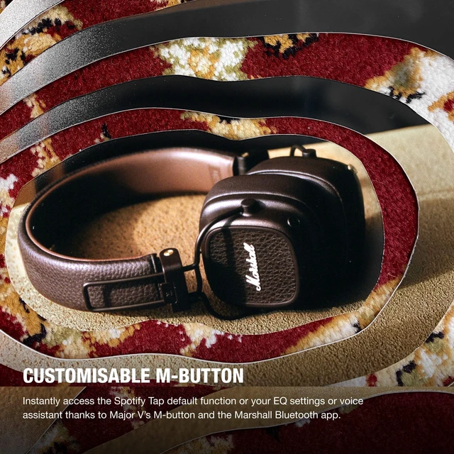 Alt view image 5 of 7 - Major V Wireless On-Ear Bluetooth Headphones - Brown 100+ Hr Playtime Microphone for Calls Lightweight Foldable Design for Travel Detachable Audio Cable