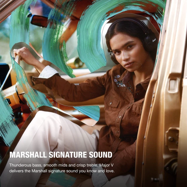 Alt view image 2 of 7 - Major V Wireless On-Ear Bluetooth Headphones - Brown 100+ Hr Playtime Microphone for Calls Lightweight Foldable Design for Travel Detachable Audio Cable