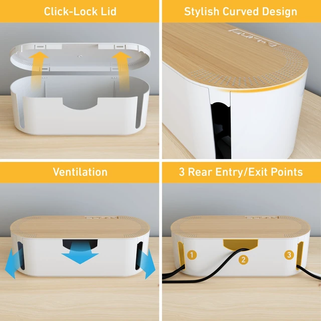 Alt view image 5 of 7 - Cable Management Box, Power Strip Holder, Floor Outlet Hiders, Desk Cord Organizer, Cover TV Wires, Wire Storage, Extension Hider, Office Concealer for Cords - Large, Wood-Effect Lid