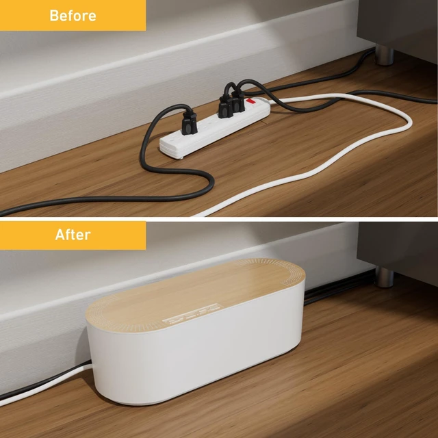 Alt view image 6 of 7 - Cable Management Box, Power Strip Holder, Floor Outlet Hiders, Desk Cord Organizer, Cover TV Wires, Wire Storage, Extension Hider, Office Concealer for Cords - Large, Wood-Effect Lid