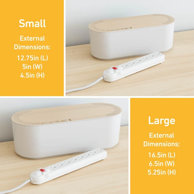 Alt view image 4 of 7 - Cable Management Box, Power Strip Holder, Floor Outlet Hiders, Desk Cord Organizer, Cover TV Wires, Wire Storage, Extension Hider, Office Concealer for Cords - Large, Wood-Effect Lid