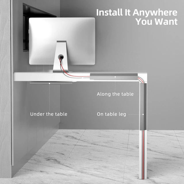 Alt view image 3 of 7 - 94.2 in Cable Management Under Desk,Easy Install Adhesive Mount Cord Hider,Cord Organizer,Wire Management,Wire Hider for Office Organization,Child & Pet Proof,Grey (Pack of 2)