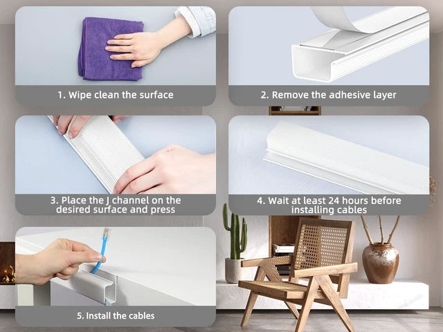 Alt view image 7 of 7 - Cable Management Under Desk, 6pack, White Easy Install Adhesive Mount;Cord Hider;Cord Organizer;Wire Management;Wire Hider for Office Organization;Child & Pet Proof