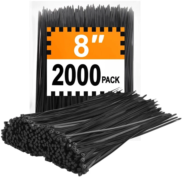 Main image of Zip Ties 8 inch (2000 Pack), 40 lb, Black Wire Ties, UV Resistant Cable Ties for Outdoor Use
