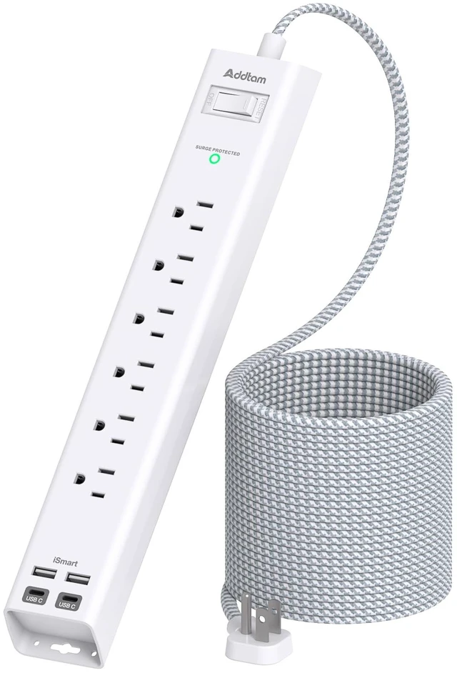 Main image of 25ft Extra Long Power Strip Surge Protector, 6 Outlets and 4 USB Ports Ultra Flat Plug Wall Mount, Heavy Duty Extension Cord Charging Station for Large Room, Garage, Workshop