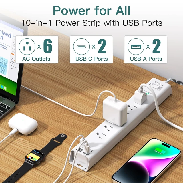 Alt view image 2 of 7 - 25ft Extra Long Power Strip Surge Protector, 6 Outlets and 4 USB Ports Ultra Flat Plug Wall Mount, Heavy Duty Extension Cord Charging Station for Large Room, Garage, Workshop