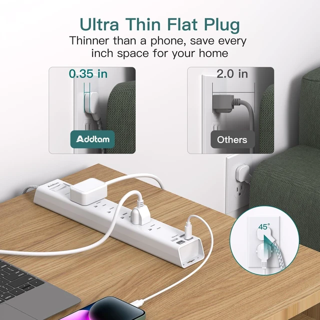 Alt view image 6 of 7 - 25ft Extra Long Power Strip Surge Protector, 6 Outlets and 4 USB Ports Ultra Flat Plug Wall Mount, Heavy Duty Extension Cord Charging Station for Large Room, Garage, Workshop