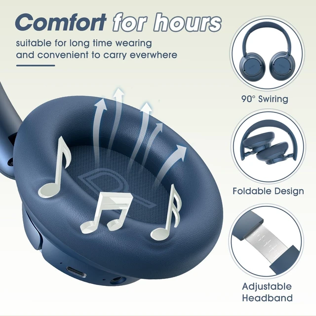 Alt view image 2 of 7 - Hybrid Active Noise Cancelling Headphones Wireless Over Ear 70Hours Foldable Bluetooth 6.0,Transparent Modes,3.5MM Cable,Lightweight Built-in Mic,HiFi Stereo Deep Bass,Soft-Earpad,Fast Charging