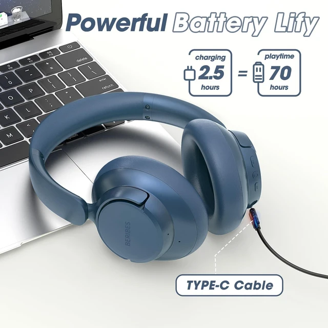 Alt view image 3 of 7 - Hybrid Active Noise Cancelling Headphones Wireless Over Ear 70Hours Foldable Bluetooth 6.0,Transparent Modes,3.5MM Cable,Lightweight Built-in Mic,HiFi Stereo Deep Bass,Soft-Earpad,Fast Charging