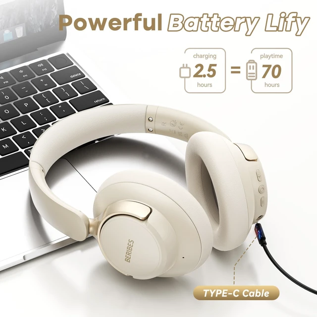 Alt view image 3 of 7 - Hybrid Active Noise Cancelling Headphones Wireless Over Ear 70Hours Foldable Bluetooth 6.0,Transparent Modes,3.5MM Cable,Lightweight Built-in Mic,HiFi Stereo Deep Bass,Soft-Earpad,Fast Charging