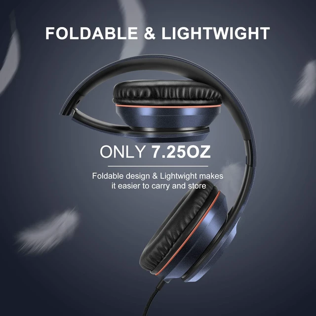 Alt view image 4 of 7 - X8 Over-Ear Wired Headphones with Microphone with 1.45m-Tangle-Free Nylon Line&3.5mm Plug,Lightweight Foldable & Portable Headphones for Smartphone,Tablet,Computer,Mp3/4(Dark Blue)