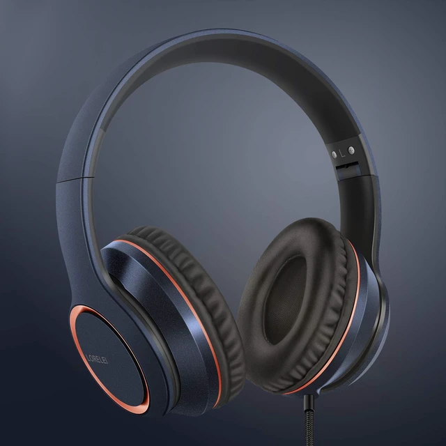 Alt view image 6 of 7 - X8 Over-Ear Wired Headphones with Microphone with 1.45m-Tangle-Free Nylon Line&3.5mm Plug,Lightweight Foldable & Portable Headphones for Smartphone,Tablet,Computer,Mp3/4(Dark Blue)