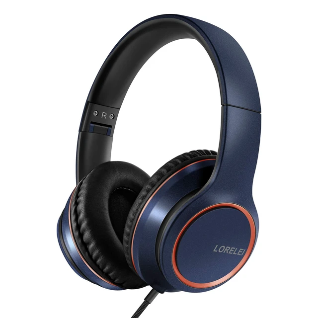 Alt view image 7 of 7 - X8 Over-Ear Wired Headphones with Microphone with 1.45m-Tangle-Free Nylon Line&3.5mm Plug,Lightweight Foldable & Portable Headphones for Smartphone,Tablet,Computer,Mp3/4(Dark Blue)
