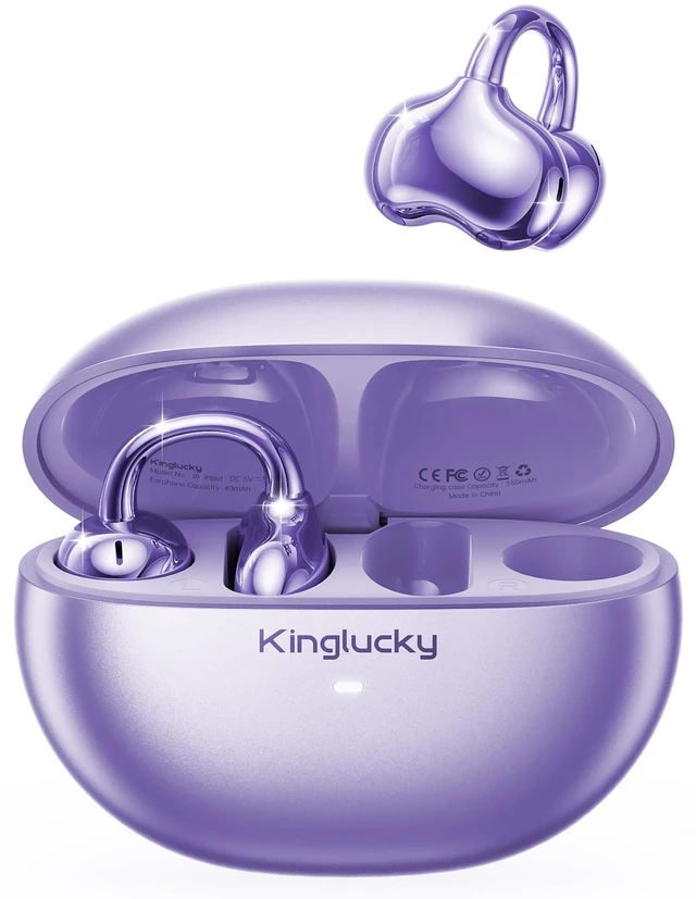 Main image of Upgraded Clip-On Earbuds, Open Ear Wireless Earbuds Bluetooth 6.0 Comfortable Secure Fit for Women, Small Ears & Glasses, 40H Playtime, Crystal-Clear Sound, IP56, Purple