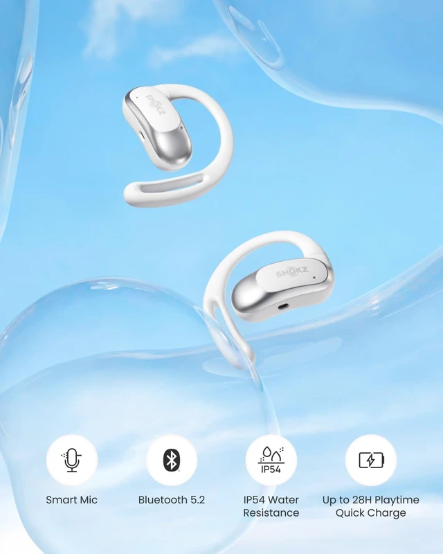 Alt view image 7 of 7 - OpenFit Air - Open-Ear Headphones, True Wireless Earbuds, Water Resistant, Secure Earhooks for Daily Use, White