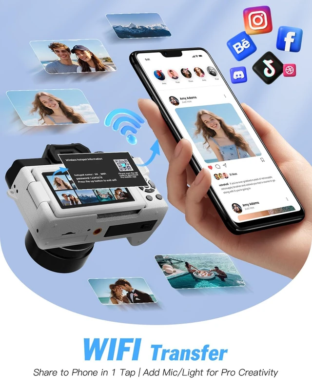 Alt view image 5 of 7 - 8K 64MP Digital Cameras for Photography,16X Zoom,3 Color Filters (White) 180°Flip ScreenWiFi,Microphone, Tripod, Wide & Macro Lens Kit,2 Batteries, 32GB TF Card,Vlogging and Travel,Beginners