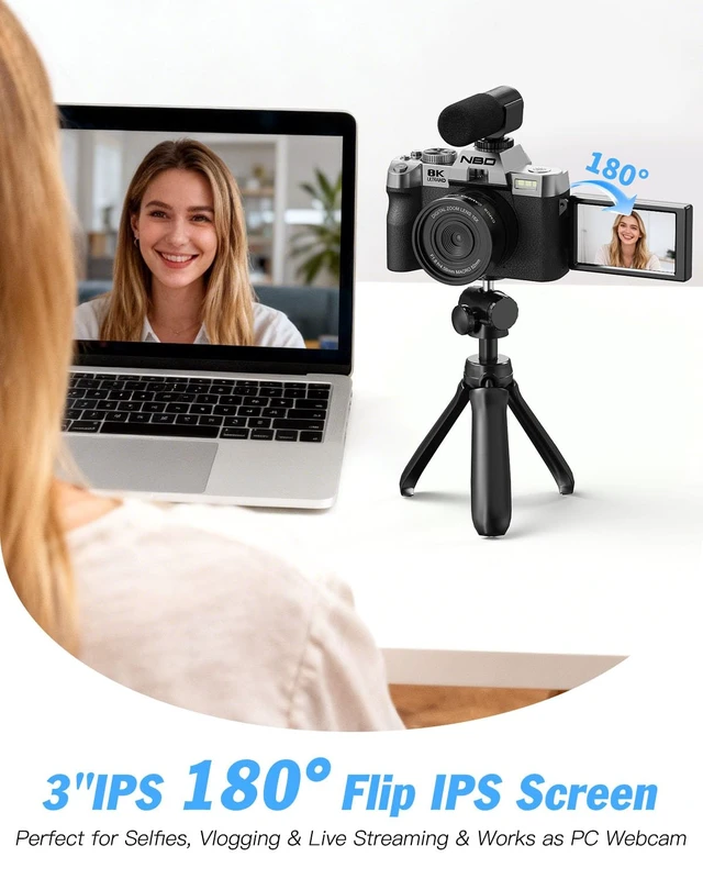 Alt view image 7 of 7 - 8K 64MP Digital Cameras for Photography,16X Zoom,3 Color Filters (Silver) 180°Flip ScreenWiFi,Microphone, Tripod, Wide & Macro Lens Kit,2 Batteries, 32GB TF Card,Vlogging and Travel,Beginners