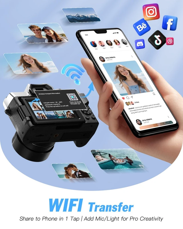 Alt view image 5 of 7 - 8K 64MP Digital Cameras for Photography,16X Zoom,3 Color Filters (Silver) 180°Flip ScreenWiFi,Microphone, Tripod, Wide & Macro Lens Kit,2 Batteries, 32GB TF Card,Vlogging and Travel,Beginners