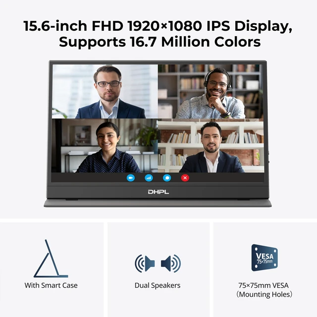 Alt view image 3 of 7 - Portable Monitor 15.6 Inch FHD 1080P IPS Screen Extender for Laptop Ultra-Slim 1.4lb Travel Monitor with Smart Cover, Dual USB-C & HDMI, VESA 75x75, Speakers, for Mac PC Phone Switch PS5 Xbox