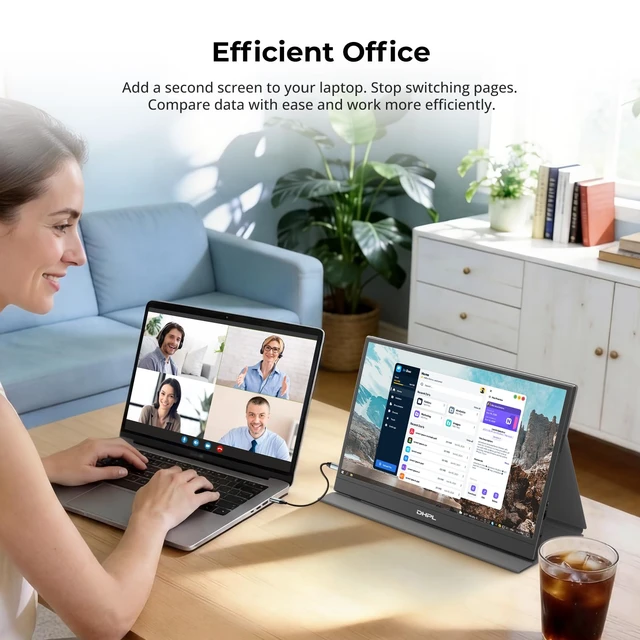 Alt view image 6 of 7 - Portable Monitor 15.6 Inch FHD 1080P IPS Screen Extender for Laptop Ultra-Slim 1.4lb Travel Monitor with Smart Cover, Dual USB-C & HDMI, VESA 75x75, Speakers, for Mac PC Phone Switch PS5 Xbox