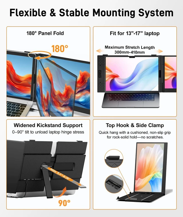 Alt view image 6 of 7 - Laptop Screen Extender, Ultra-Thin 14" FHD 1080P Portable Monitor IPS Display, Portable Monitor for 13"-17" Laptop, 1.3lbs Lightweight Dual Monitor, Plug & Play for Wins/Mac/Android/Chrome