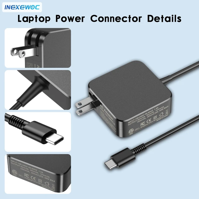Alt view image 2 of 7 - 65W USB C Laptop Charger Compatible with MacBook Pro/Air, Dell Latitude/XPS, HP Spectre/Envy, Lenovo ThinkPad/Yoga, ASUS ZenBook, Samsung Galaxy, Chromebook and Smartphones, Power Adapter