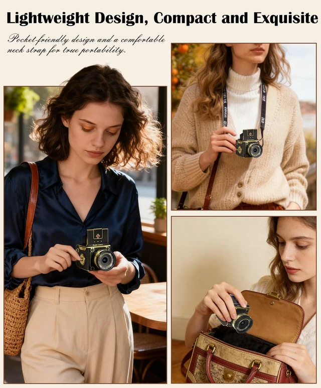 Alt view image 6 of 7 - Vintage Digital Camera, 64MP 2.7K Retro Point and Shoot Camera with Autofocus, 2" IPS Waist-Level Screen & 16GB TF Card, 16X Zoom Compact Photography Camera for Beginners Kids Black