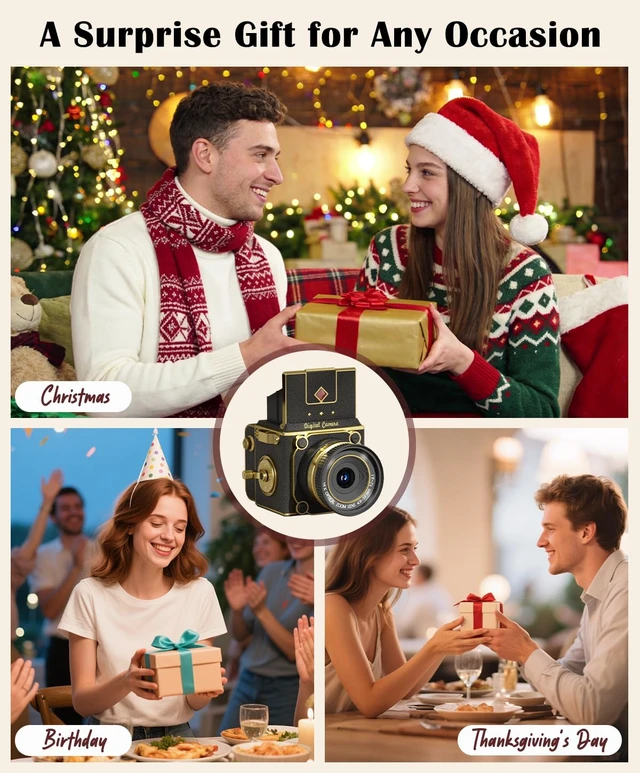 Alt view image 7 of 7 - Vintage Digital Camera, 64MP 2.7K Retro Point and Shoot Camera with Autofocus, 2" IPS Waist-Level Screen & 16GB TF Card, 16X Zoom Compact Photography Camera for Beginners Kids Black