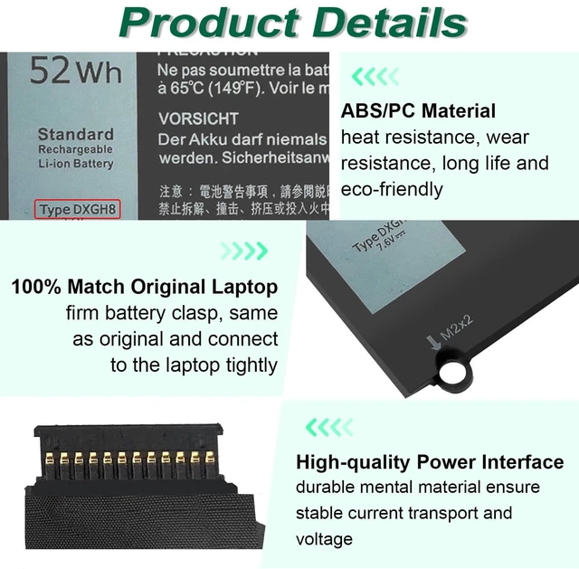 Alt view image 4 of 7 - DXGH8 7.6V 52Wh Battery for Dell XPS 13 9370 9380 2019 Inspiron 13 7390 7391 2-in-1 5390 5391 7490 Latitude 3301 Vostro 5390 5391 Series 0H754V H754V G8VCF P113G001 P82G P82G001