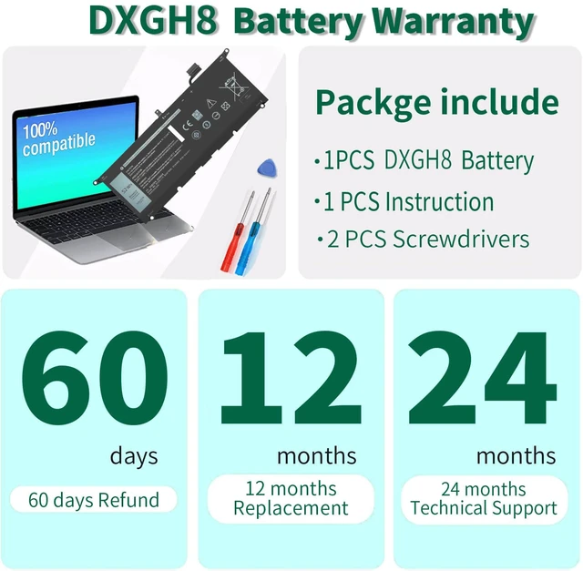 Alt view image 6 of 7 - DXGH8 7.6V 52Wh Battery for Dell XPS 13 9370 9380 2019 Inspiron 13 7390 7391 2-in-1 5390 5391 7490 Latitude 3301 Vostro 5390 5391 Series 0H754V H754V G8VCF P113G001 P82G P82G001