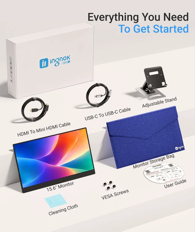 Alt view image 5 of 7 - Portable Monitor for Laptop,15.6 Inch USB C Screen Extender with Adjustable Stand,Dual USB C,Mini HDMI Monitor Portatil for Laptop,Mac,mini PC,Built-in Speakers,300nit Brightness