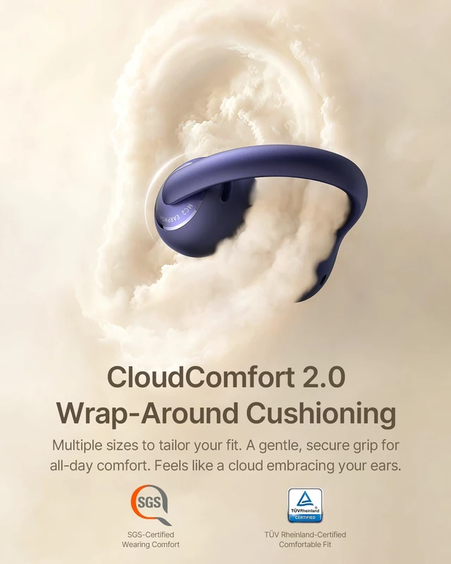 Alt view image 2 of 7 - Bowie MC2 Open Ear Clip On Earbuds, CloudComfort 2.0 Wrap-Around Design, LDAC Hi-Res Audio, Bluetooth 6.0, 55H Playtime, 4-Mic AI Clear Call, IP67 Waterproof for Running Gym Workouts