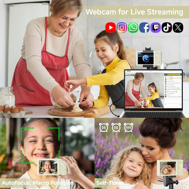 Alt view image 4 of 7 - Digital Camera for Teens, 4K 44MP FHD 16x Zoom Point Shoot Camera 64GB Card Autofocus, Fill Light, Webcam Mode, Continuous Shooting, Time-Lapse, Filters, Easy Operation, Ideal for Beginners Kids