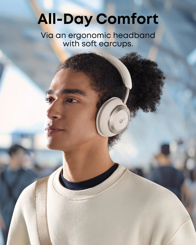 Alt view image 6 of 7 - Anker Space One Pro Wireless Over-Ear Headphones, Foldable Design Adaptive Active Noise Cancelling, 60H Playtime, Hi-Res LDAC, multipoint connection, 6-Mic Calls, 5-Min Charge for 8 Hrs