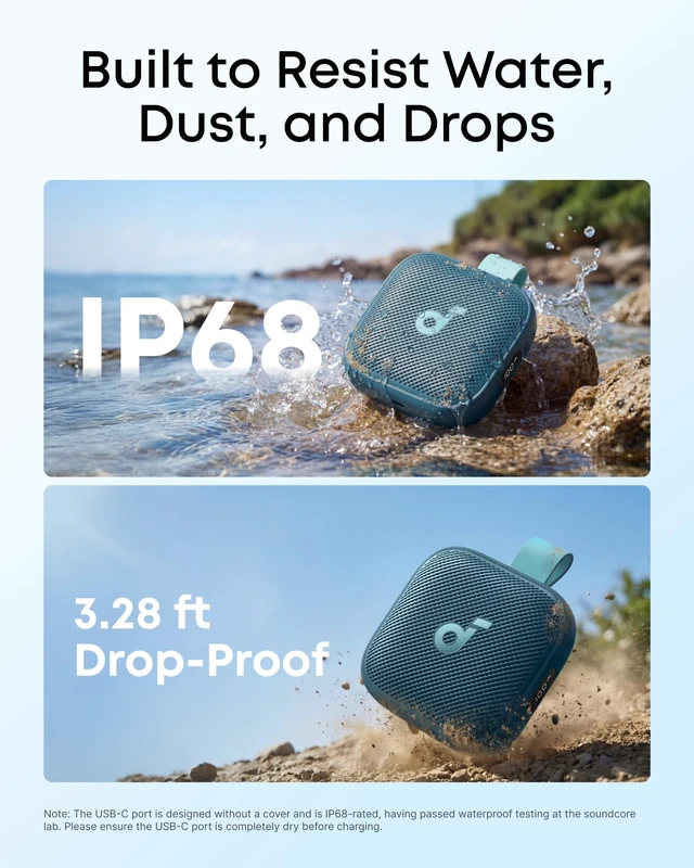 Alt view image 6 of 7 - Boom Go 3i Portable Bluetooth Speaker by Anker, 24H Playtime IP68, 15W Punchy Sound, Bluetooth 6.0, Emergency Charging, BassUp 2.0, Waterproof Speaker for Hiking/Cycling/Camping(Blue)