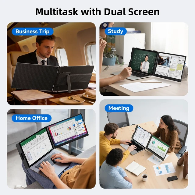 Alt view image 7 of 7 - 14" Laptop Screen Extender, 1.8 lb Lightweight Second Portable Monitor 1080P FHD IPS, 300-nit, 72% NTSC display; Driver-free USB-C/HDMI; Mirror, extend or rotate 180°; For 13-17 laptops;