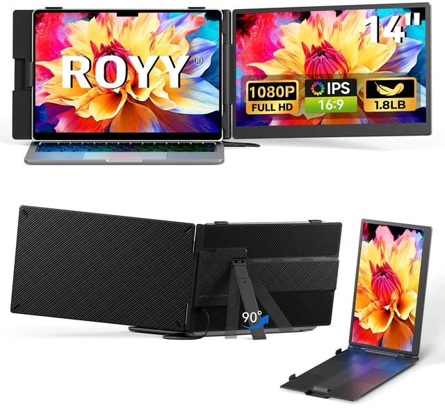 Main image of 14" Laptop Screen Extender, 1.8 lb Lightweight Second Portable Monitor 1080P FHD IPS, 300-nit, 72% NTSC display; Driver-free USB-C/HDMI; Mirror, extend or rotate 180°; For 13-17 laptops;