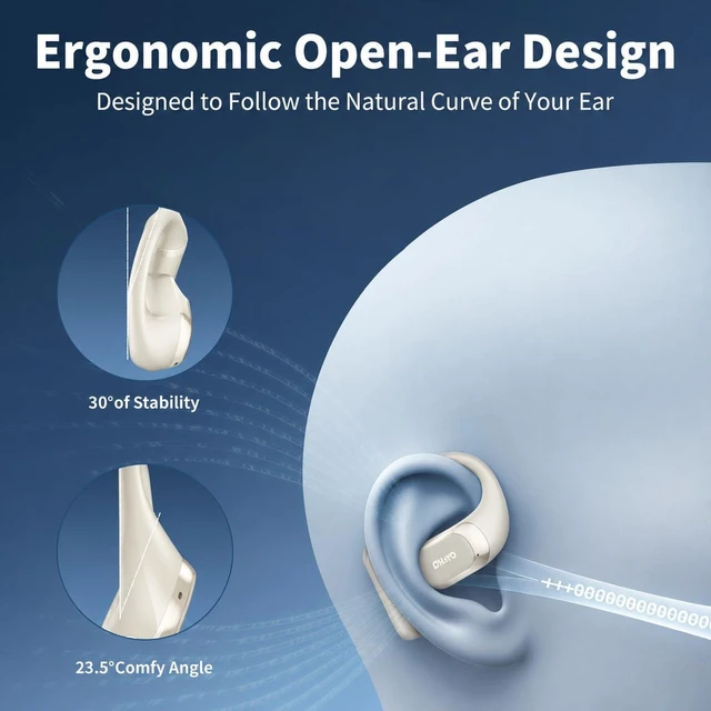 Alt view image 6 of 7 - Open Ear Headphones,Earbuds with Ergonomic Earhook,Bluetooth Headphones 5.4 with Smart Digital Display,40H Playtime,IPX6 Waterproof,Touch Control Earphones Fit Cycling,Running,Workout(Beige)