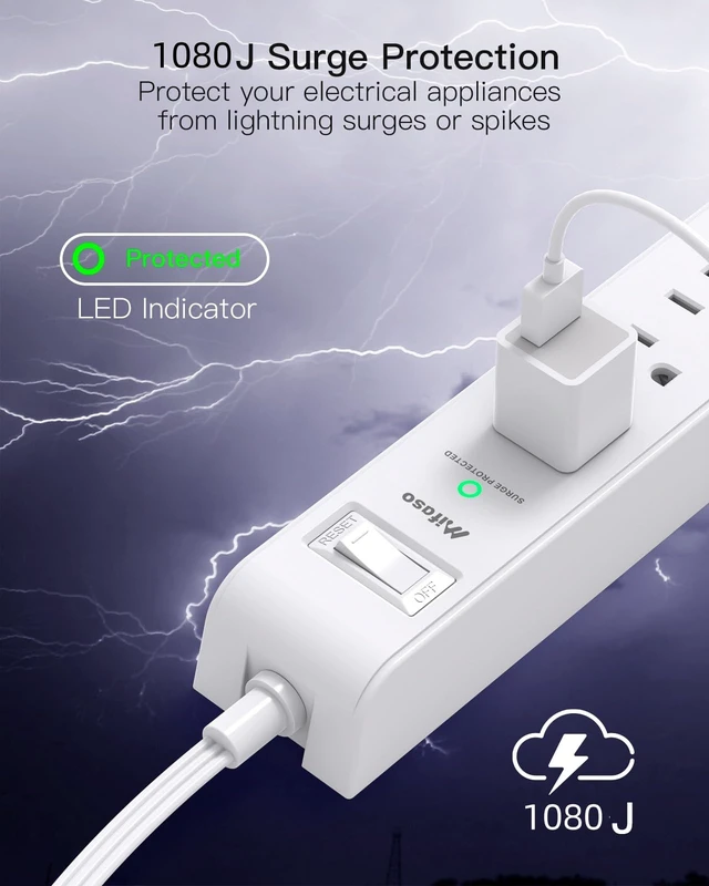 Alt view image 7 of 7 - 2 Pack Power Strip, Extension Cord 5FT, Surge Protector with 6 Outlets and 4 USB Ports (2 USB C), Flat Plug Overload Protection, Extension Cord with Multiple Outlets, Wall Mount for Home Dorm College