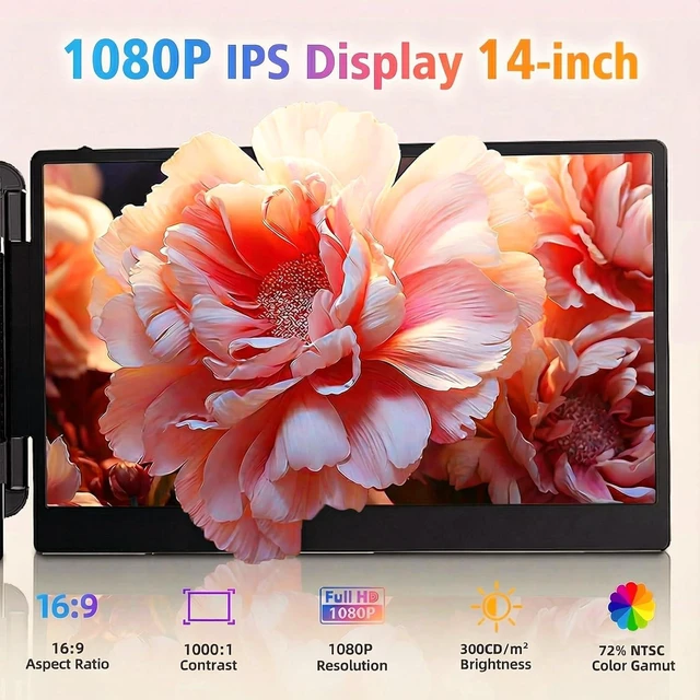 Alt view image 2 of 7 - Laptop Screen Extender, 14" 1080P FHD IPS Portable Monitor Plug & play, Fits 13-17.3" laptops, Second screen compatible with Windows/Mac/Android/Switch/PS