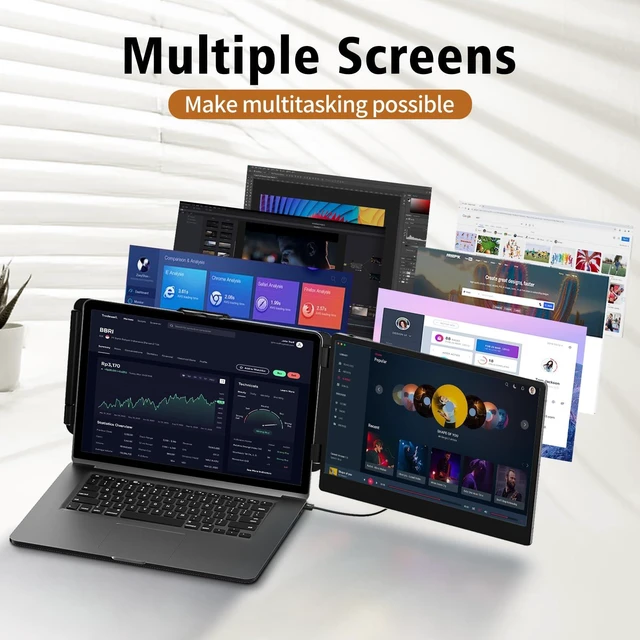 Alt view image 6 of 7 - Laptop Screen Extender, 14" 1080P FHD IPS Portable Monitor Plug & play, Fits 13-17.3" laptops, Second screen compatible with Windows/Mac/Android/Switch/PS