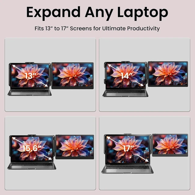 Alt view image 7 of 7 - Laptop Screen Extender, 14" 1080P FHD IPS Portable Monitor Plug & play, Fits 13-17.3" laptops, Second screen compatible with Windows/Mac/Android/Switch/PS