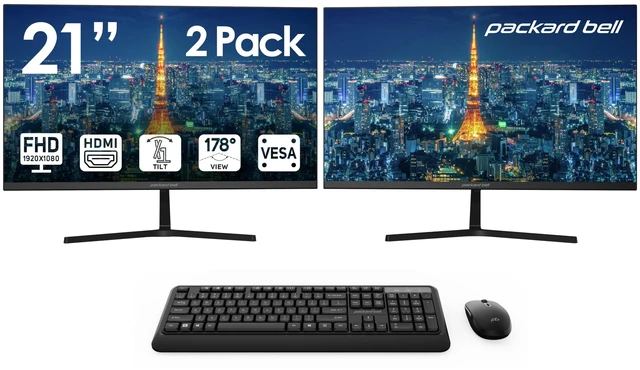 Main image of airFrame 21" FHD Monitors + Wireless Keyboard & Mouse, VESA Mount Compatible, HDMI/VGA, Tilt, Slim Bezel, for Home, Office, Light Gaming 2 Pack