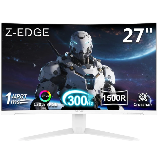 Main image of Z-Edge 27 inch White Curved Gaming Monitor, 1080P, 300Hz Computer Screen UG27SW 1500R Curved Computer Monitor, 1ms, FreeSync, Low Blue Light, Dual DP & HDMI, Metal Stand, for Office & Gaming