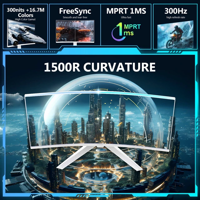 Alt view image 4 of 7 - Z-Edge 27 inch White Curved Gaming Monitor, 1080P, 300Hz Computer Screen UG27SW 1500R Curved Computer Monitor, 1ms, FreeSync, Low Blue Light, Dual DP & HDMI, Metal Stand, for Office & Gaming