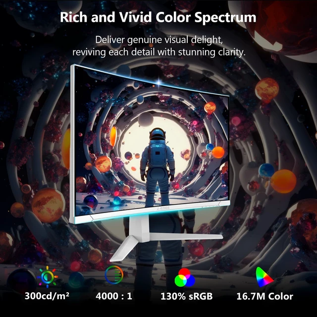 Alt view image 3 of 7 - Z-Edge 27 inch White Curved Gaming Monitor, 1080P, 300Hz Computer Screen UG27SW 1500R Curved Computer Monitor, 1ms, FreeSync, Low Blue Light, Dual DP & HDMI, Metal Stand, for Office & Gaming