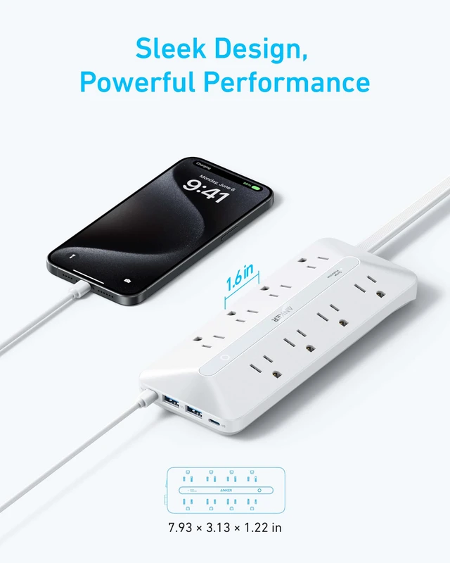 Alt view image 4 of 6 - Power Strip, 900J Surge Protector, 35W Max Flat Plug Extension Cord with Multiple Outlets, 8 AC, 2 USB A, 2 USB C, 5ft Outlet Extender, Dorm Room Essentials,Home Office
