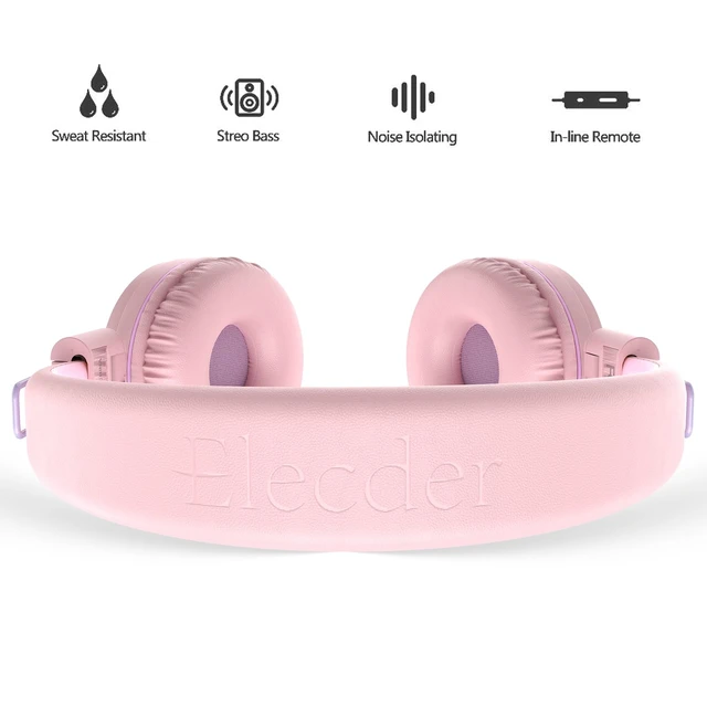Alt view image 3 of 6 - i37 Kids Headphones for School Child Girls Boys Teens, Peach/Purple Foldable Adjustable Lightweight, 3.5mm Audio Jack On Ear Headphones for Smartphones Chromebook Computer PC Tablets Travel